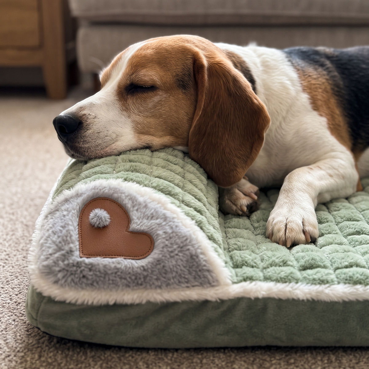 Beagle resting its chin on the SnugPad pillow