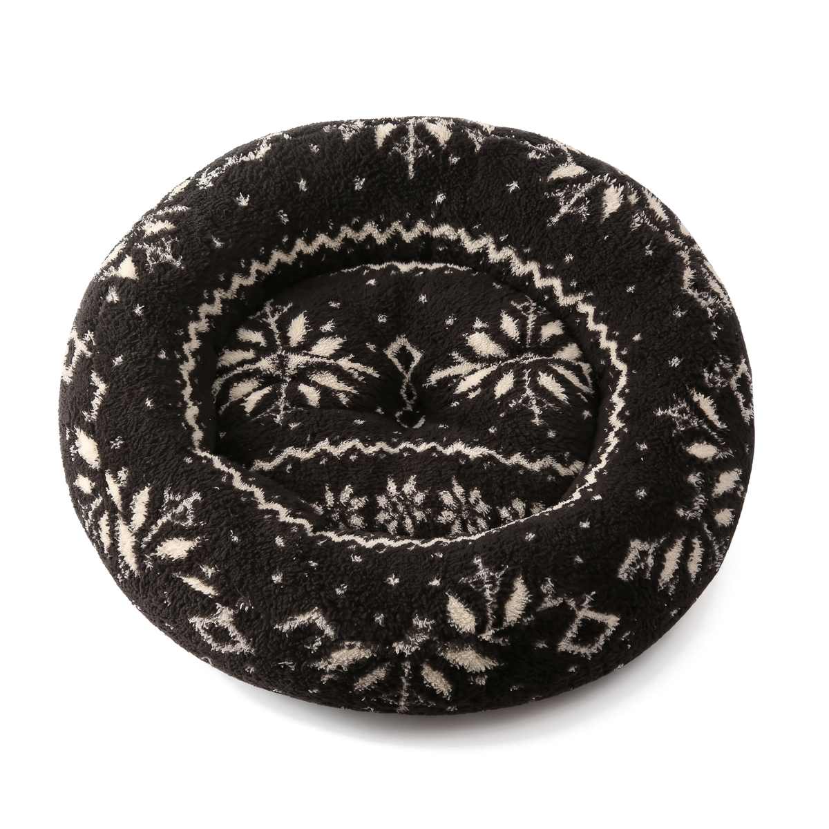 CozyRing donut dog bed in Snowflake Black